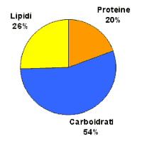 lipidi 26% proteine 20% carboidrati 54%